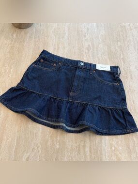 Abercrombie & Fitch Dark Blue Denim Ruffle Hem Mini Skirt